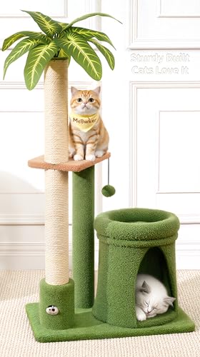 Meowker Cat Tree Tower Scratch Post Stand for Indoor, 41" Compact Palm Tree...