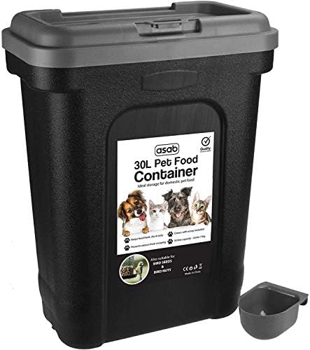 ASAB Dry Pet Food Storage Container - Top Flip Bin Lid with Scoop - Grey - Large