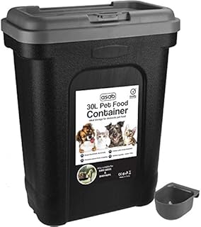 ASAB Dry Pet Food Storage Container - Top Flip Bin Lid with Scoop - Grey - Large