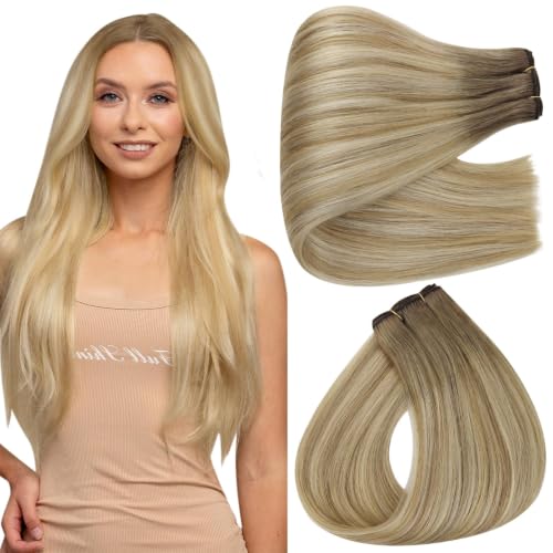 Image of Full Shine Invisible Weft Hair Extensions 16 Inch 105G Balayage Hair Weft