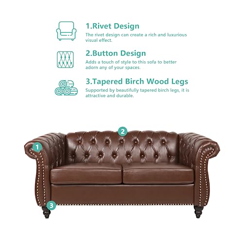 Image of QHITTY 2 Piece Living Room Set, Sectional Chesterfield Sofa Chair Contemporary Upholstered Leather Loveseat Couch Sets for Living Room, Bedroom, Office