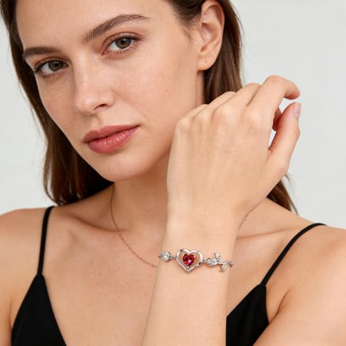 Image of 1CT Rose Heart Bracelet Moissanite Lab-Grown Sapphire Ruby Emerald&More 18K White Rose Gold Plated Anniversary Birthday Gift for Wife Girlfriend Mom Daughter Mothers Day Gift for Mom