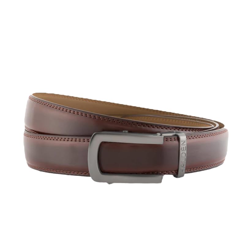 Image of HALDEN BURLEY Men's Brown Ratchet Belt | Auto-Lock Leather Formal Belt with Magnetic Buckle | Adjustable Free Size Fits Up to 44 Inch Waist