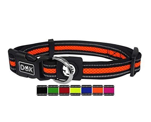 DDOXX Collar Perro Air Mesh, Ajustable, Reflectante, Acolchado | Muchos Colores & Tamaños | para Perros Pequeño, Mediano y Grande | Collares Accesorios Gato Cachorro | Naranja, M