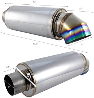 4" Cutter Knife Rainbow Tip T-304 Weld-On Exhaust Muffler 3" Inlet
