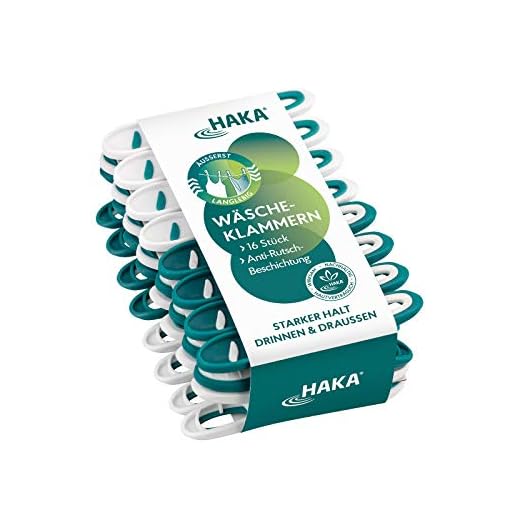 HAKA Wäscheklammern, 16 Stück, stabil & langlebig, ohne Abdruck, Starke Klammern für drinnen & draußen, UV-beständig, wetterfest, extra griffig, für empfindliche Wäsche