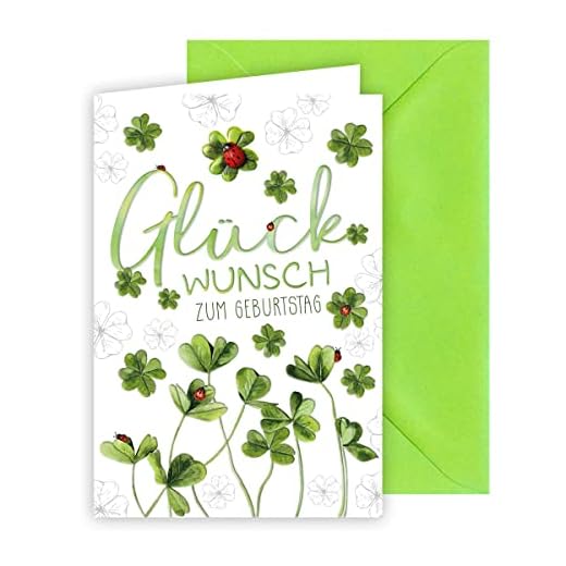 KE - Tarjeta de cumpleaños, tamaño DIN B6, tarjeta plegable con sobre, diseño de escarabajo de la suerte