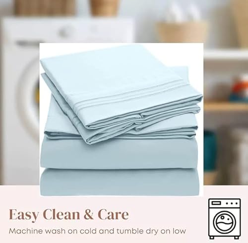 G&S,Luxury 1800 Bed Sheets & Pillowcases-Extra Soft Cooling Bed Sheets, Extra Soft And Hypoallergenic-Deep Pocket Up To 16 Inches Mattress-Wrinkle, Fade, Shrink And Stain Resistant (Misty Blue, Queen) #TOP4