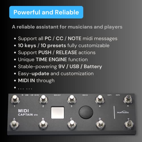 Paintaudio Midi Captain Foot Controller Multi-Effects Keyboards Synthesizer Usb-Midi Musical Software Bias With Time Engine Function Support All Pc/Cc/Note Commander 10 Foot Switches-No Wireless #TOP6