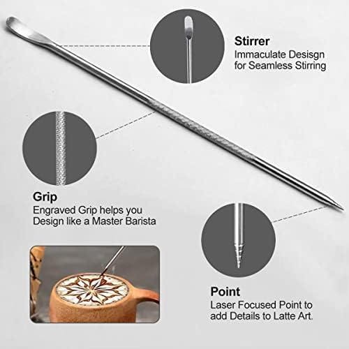 KWLINKAL Stainless Steel Milk Jug for Coffee Machine - 350ml / 12oz, Dishwasher Safe, Stainless Steel Milk Frothing Jug with Art Pen for Cappuccino Latte and Espresso
