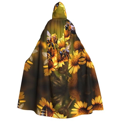peiyeety Disfraz de abejas rurales con estampado de flores para Halloween, capa con capucha de cuerpo entero, capa navideña para Halloween