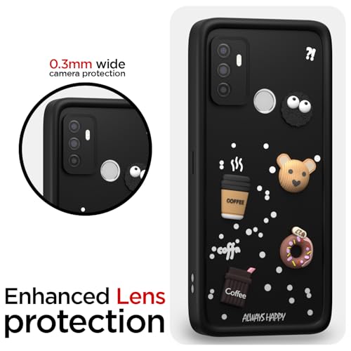 Image of Pikkme Back Cover for Oppo A53 | Cute Fun Cartoon 3D Bear Silicone Full Body Protection Bumper Case (Black)