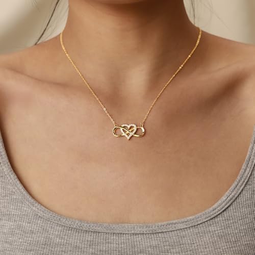 LOVECOM 925 Sterling Silver Infinity Heart Necklace for Women Mother Daughter 14K Gold Plated Cubic Zirconia Forever Love Heart Pendant Necklace Jewelry Christmas Gifts for Mom Friends2