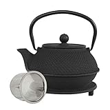 teeblume | gusseiserne Teekanne Arare | Gusseisen-Teekanne mit Sieb | inkl. gratis Untersetzer in schwarz | Teekessel innen komplett emailliert | schwarz | 900ml
