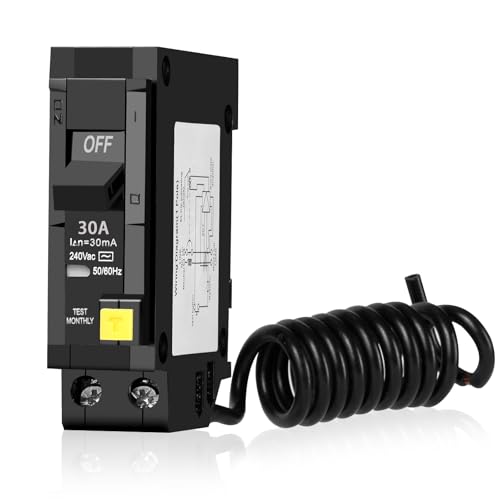 1-Pole 30 Amp GFCI Circuit Breaker, Ground Fault Circuit Interrupter, Self-Test and Lockout Function, Plug-in Type, 10kAIC, 120/240V