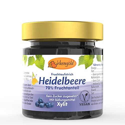 Birkengold Heidelbeere Marmelade 200 g | ohne Zuckerzusatz | mit europäischem Xylit gesüßt | 70 % Fruchtanteil | mit Bio Früchten | vegan Cover