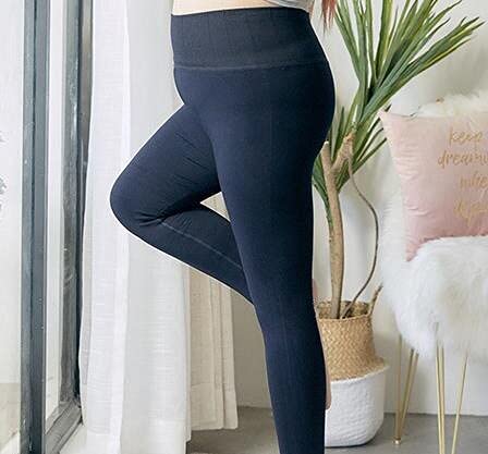 Leggings de invierno de felpa cálidos pantalones elásticos de terciopelo tallas grandes azul