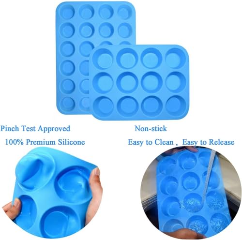 Foto von 2Pack muffinform silikon,12 Cavity silikon backform + 24 Cavity mini muffins backform BPA-freie Antihaft-sichere Muffin Backform Pfanne für Cupcake Biscuit Bagels Muffins (Blau[12+24])