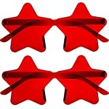 XiawaLangzhuo 2 Pair Star Shaped Sunglasses Rimless Transparent Candy Color Star Glasses Pentagram Glasses for Women Children Party Favor (Red)