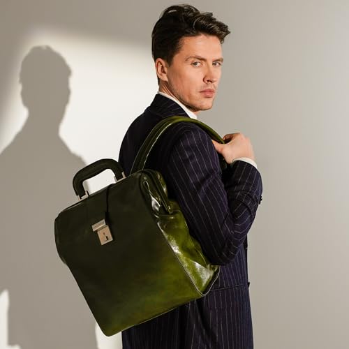 Image of Time Resistance Leather Backpack for Men and Women - Business Rucksack Laptop Bag (Green)