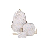 Conjunto de 3 mochilas artísticas com laço – bolsa de viagem casual de grande capacidade com lancheira e estojo – Mochila estilo coreano para viagem e presente (azul)