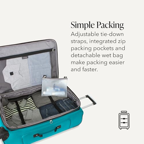 Image of SWISSGEAR Sion Softside Expandable Spinner Luggage Durable Lightweight Travel Suitcase, Teal, Checked-Large