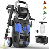 Electric Pressure Washer - 5000PSI Max, 3.6 GPM, 20FT Hose, 35FT Power Cord, 4 Nozzles, Foam Cannon High Power Washers for Car, Patio, Driveway, Garden, Outdoor Surface Cleaning, Blue