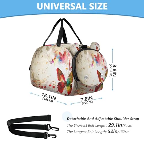 YETTASBIN Sport Travel Duffel Bag for Girls Boys, Butterfly Large Waterproof Weekender Overnight Bag, Detachable Shoulder Strap Gym Bag with Shoe Compartment & Wet Pocket3