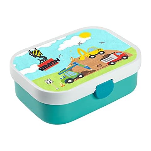 wolga-kreativ Brotdose Baustelle mit Namen Mepal Campus Obsteinsatz für Jungen Lunchbox Bento Box personalisiert Brotbüchse Brotdosen Kindergarten Schule Cover