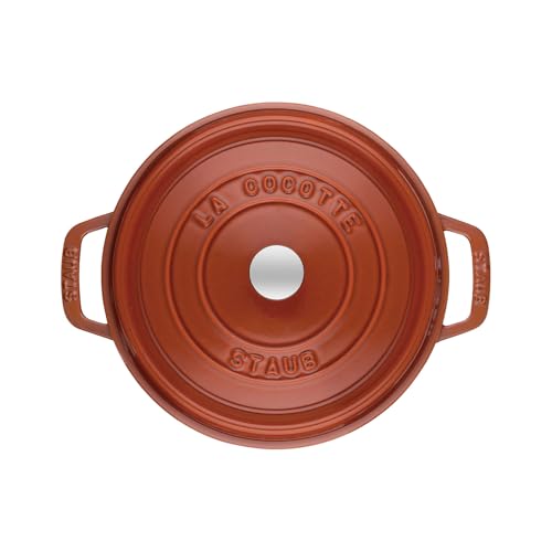 Image of Staub Cast Iron Round Cocotte, Dutch Oven, 5.5-quart, serves 5-6, Made in France, Burnt Orange