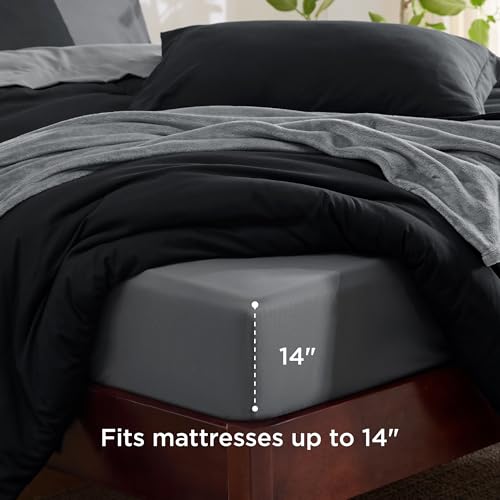 Image of Bedsure Twin Comforter Set Black, 6 Pieces Prewashed Twin Size Bed in a Bag with Soft Fleece Bed Blanket, Down Alternative Bedding Set for All Seasons, Sheets, Pillowcase & Sham