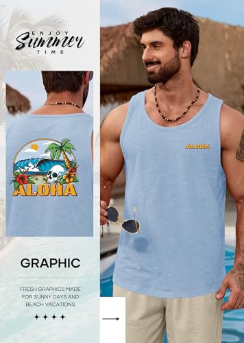 Image of VOGSTART Mens Graphic Muscle Tank Top Beach Slub Cotton Sleeveless Shirts | Design, Print, Casual, Summer, Vacation, Holiday, Surf, Hawaiian, Workout, Vintage, Tropical