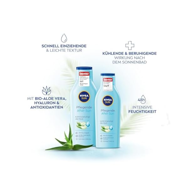 NIVEA SUN Pflegende After Sun Lotion (400 ml), Lotion mit hautberuhigender Wirkung nach dem Sonnenbad mit Bio-Aloe Vera und Hyaluron für 48h Feuchtigkeit – Bild 3