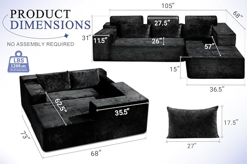 HABUTWAY 105" L-Shape Modular Sectional Sofa Couch for Living Room,No Assembly Required,Modular Comfy Sofa with Deep Seat for Living Room Bedroom,Luxury Distressed Velvet(Right,Black) - Image 3