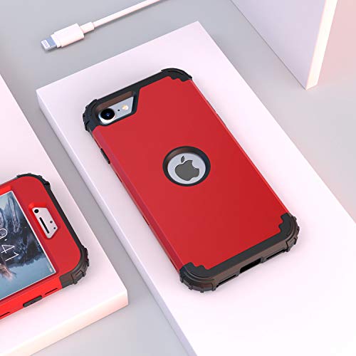 Idweel Iphone Se 2020 Case With Tempered Glass Screen Protector,Iphone Se 3 Case(3Nd Gen 2022), 3 In 1 Shock Absorption Slim Heavy Duty Hard Pc Cover Soft Silicone Bumper Full Body Durable Case,Red #TOP2