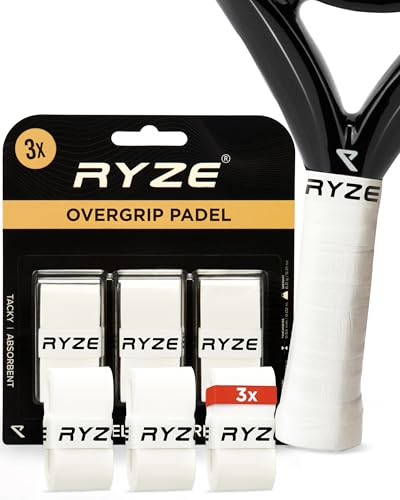 RYZE Overgrips Padel Blanco - Extra Confort y Agarre - Grip Padel Antideslizante - Ultra Absorbente del Sudor - Overgrip de Padel Antivibración - Diseñado para Grip Pala de Padel Tenis - 3 x 120 cm