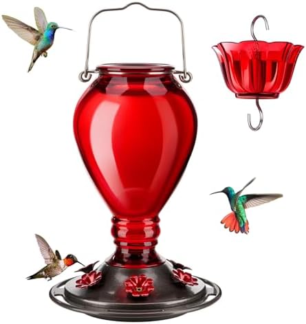 Hummingbird Feeder with Bee Guards: Do They Really Work Wonders? 6 Kingsyard Glass Hummingbird Feeder - 6 Bee Guard Feeding Ports & Ant Moat, 24 oz Leak Proof, Wild Bird Feeder for Outdoors Hanging, Easy to Clean & Refill, Garden Yard Décor, Red