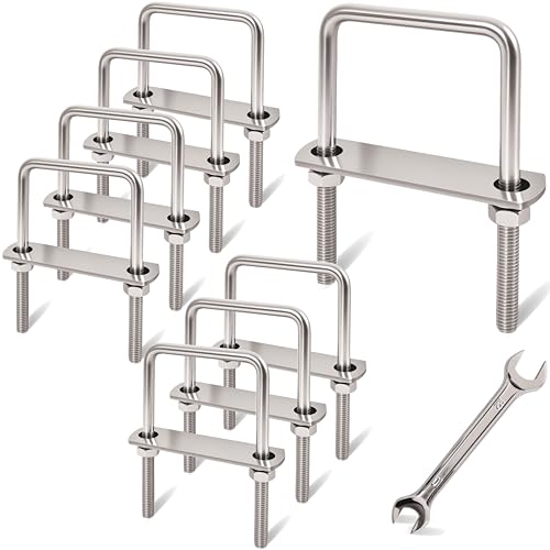 Image of 8 Pcs M8 Square U Bolts 2-1 /2 Inch Wide, 5 /16 inch x 2-1 /2 inchW x 4 inch L | 304 Stainless U Bolt Heavy Duty with Nuts,Bolt Plate and Washers,Square U Bolts 2.5 Inch Wide,Metric bolts