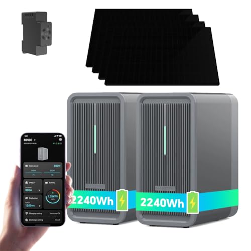 Marstek B2500 - Planta eléctrica para balcón con memoria, panel solar de 500 W, contador inteligente: 0% IVA, memoria solar LiFePO4 de 4480 Wh, 2 MPPTs, 1600 W máx. de entrada solar PV y salida CC de