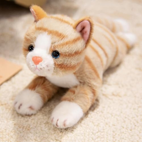 Image of PEACH CAT Striped Cat Stuffed Animal 9.8 inch Realistic Kitten Plushies Soft Plush Toys Gifts for Kids Yellow