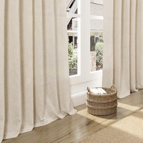 Image of Nanspring Cream Beige Linen Curtains 84 Inches Long for Living Room Light Filtering Semi Sheer Curtain Back Tab Modern Farmhouse Decor Elegant Luxury Coastal Drapes for Bedroom Office 52x84,2 Panels
