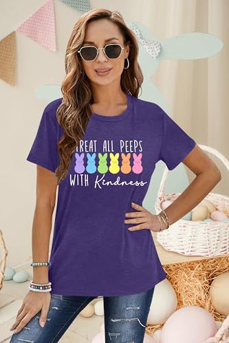 Image of LAZYCHILD Women Easter Teacher Shirts: Funny Treat All with Kindness T-Shirt Bunny Rabbit Tee Tops