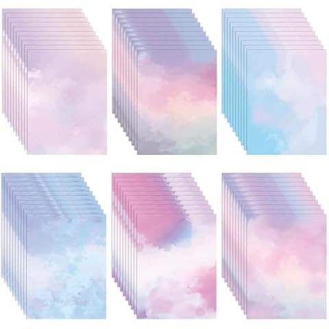 60 Sheets Watercolored Stationery Paper, 8.5 x 11 inch Double-Sided Pastel Paper for Writing Letters and Invitations Cover