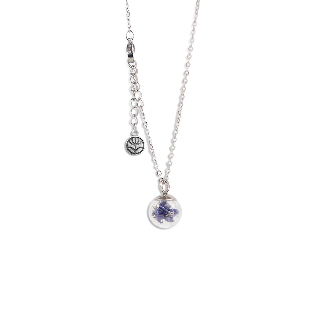 Gioielli Botanici Collier ras du cou - Mauve - Acier inoxydable, ampoule en verre avec fleurs naturelles et graines de pomme de
