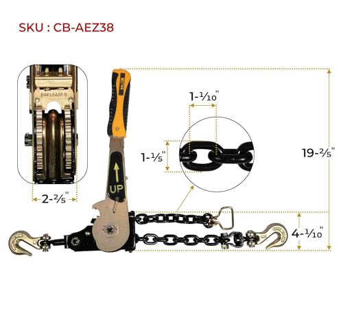 Image of Mytee Products (8 Pack) 3 /8 inch - 1 /2 inchEasy Ratchet Chain Binder with Grab Hooks & 6000 lbs WLL - Heavy Duty Tie Down Ratchet Load Binder for Flatbed Trailers & Trucks