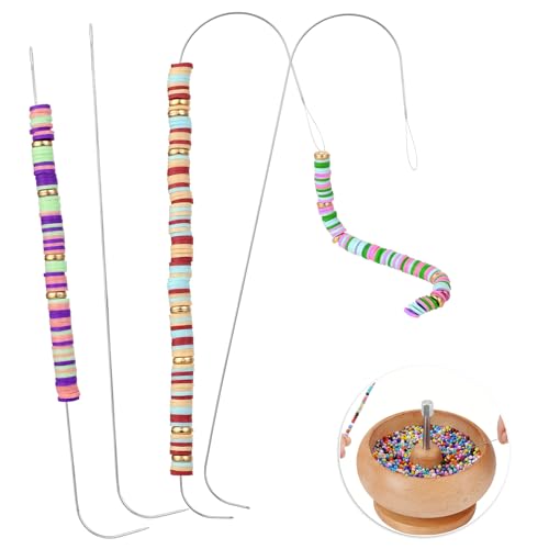 4Pcs Bead Spinner Needles Big Eye Beading Needles Stainless Bead Needle Bead Needles for Jewelry Making Bracelet Necklace Jewelry Making ((No Bowl))
