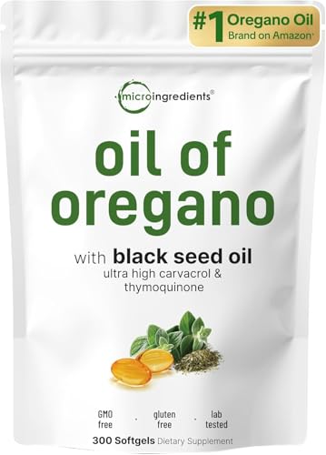 Micro Ingredients Oil of Oregano Softgels, 300 Count | 2 in 1 Formulated with Black Seed Oil | 4X Strength Carvacrol & Thymoquinone | Plant Based, Non-GMO