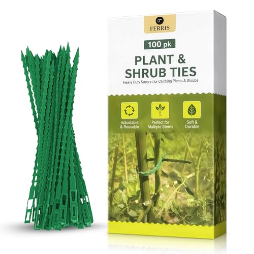 FERRIS Garden Plant Ties 100 Pack - Adjustable Heavy Duty Shrub Ties Weatherproof Reusable Plant Support Ties for Climbing Plants Trees Tomatoes & Indoor Outdoor Garden Use