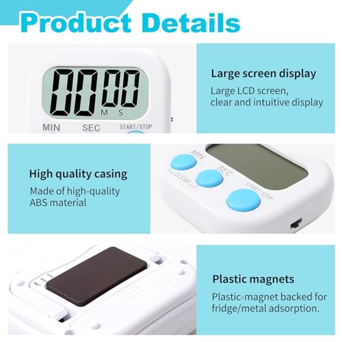 4PCS Digital Kitchen Timers Multifunctional with Magnetic Back Big Digital Numbers Loud Alarm and Versatile Countdown and Stopwatch for Cooking Homework Fitness Classroom and Office White - Image 4