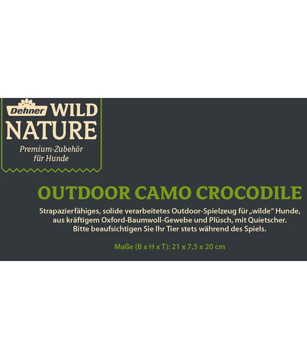 Dehner Wild Nature Hundespielzeug Outdoor Camo Crocodile, mit Quietscher, ca. 7.5 x 20 x 21 cm, Oxford-Baumwolle/Plüsch, braun